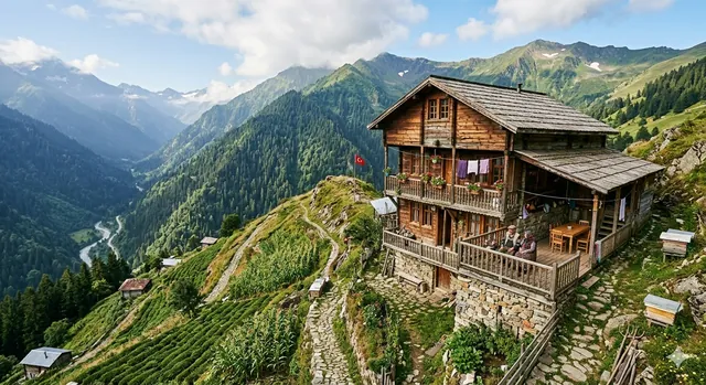 Artvin'de evler yamaçlara kurulu — eğim Artvinlinin doğal antrenmanı