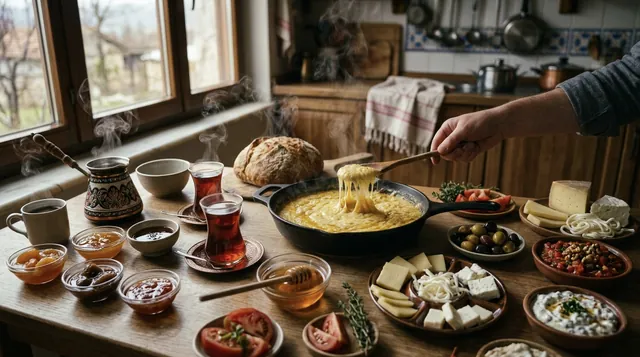 Artvin kahvaltı sofrası — muhlama, çay ve yöresel lezzetler