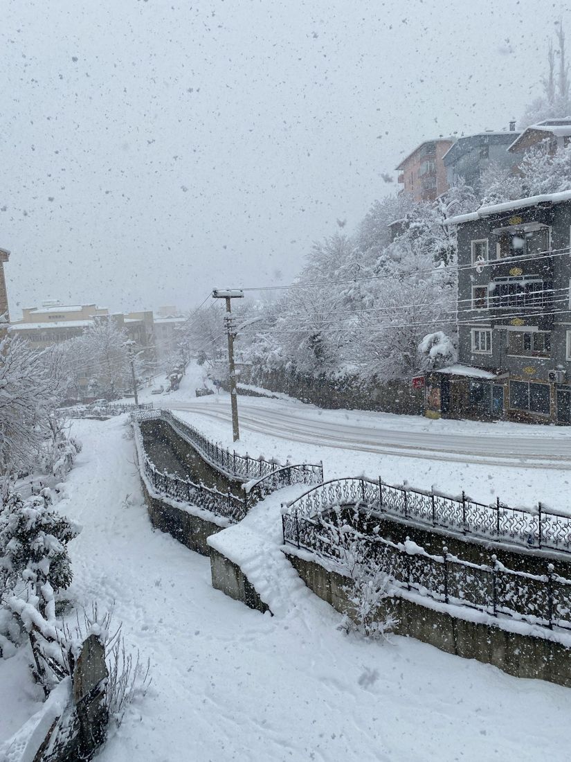 Artvin'de yoğun kar yağışı altında bir mahalle sokağı